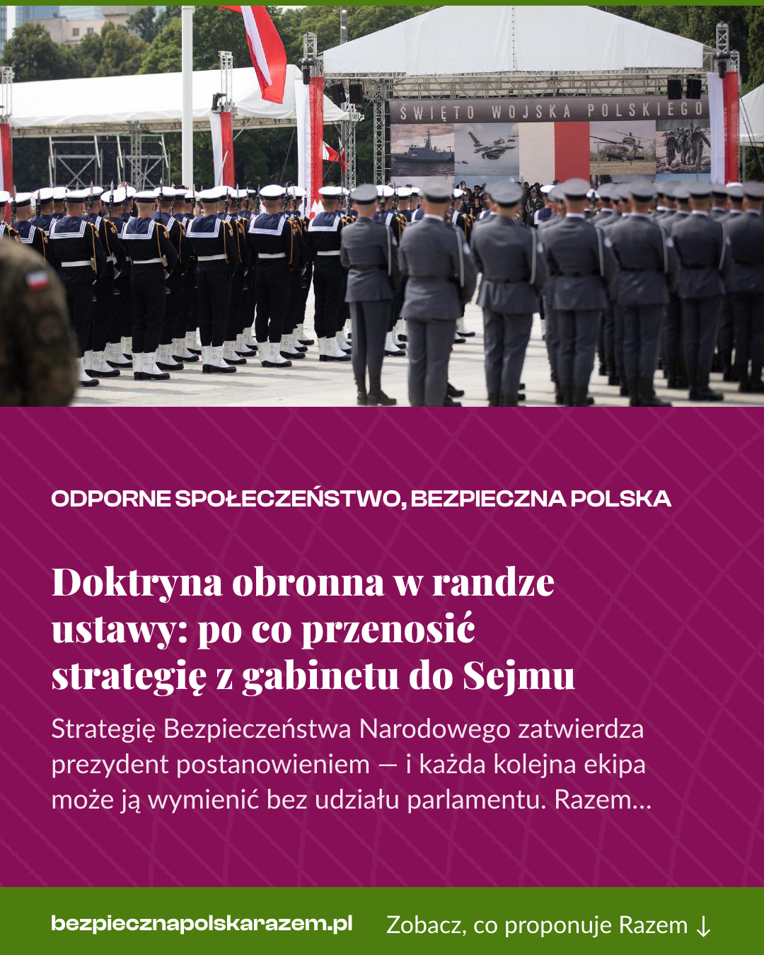 Grafika pionowa do udostępnienia: Doktryna obronna w randze ustawy: po co przenosić strategię z gabinetu do Sejmu