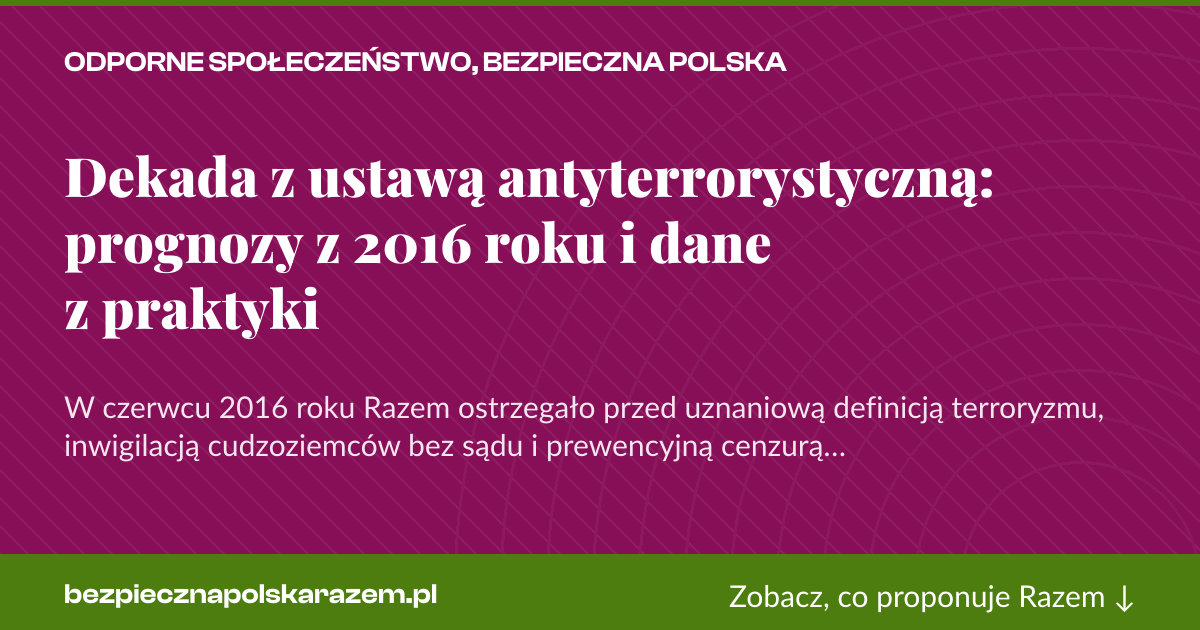 Karta social do udostępnienia: Dekada z ustawą antyterrorystyczną: prognozy z 2016 roku i dane z praktyki