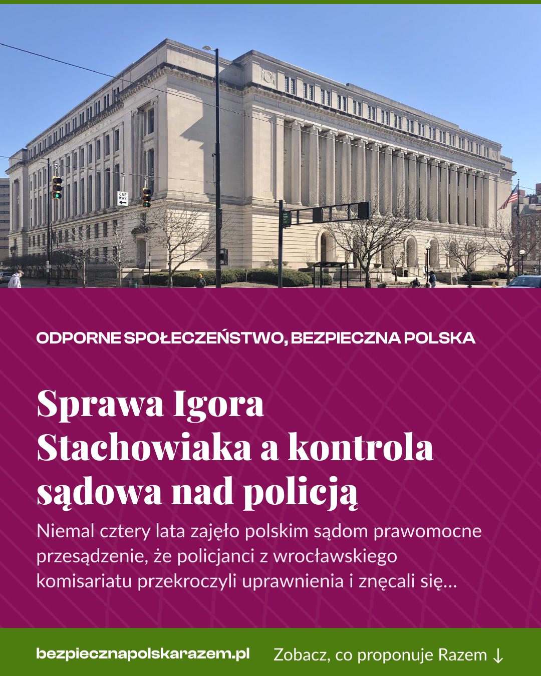 Grafika pionowa do udostępnienia: Sprawa Igora Stachowiaka a kontrola sądowa nad policją