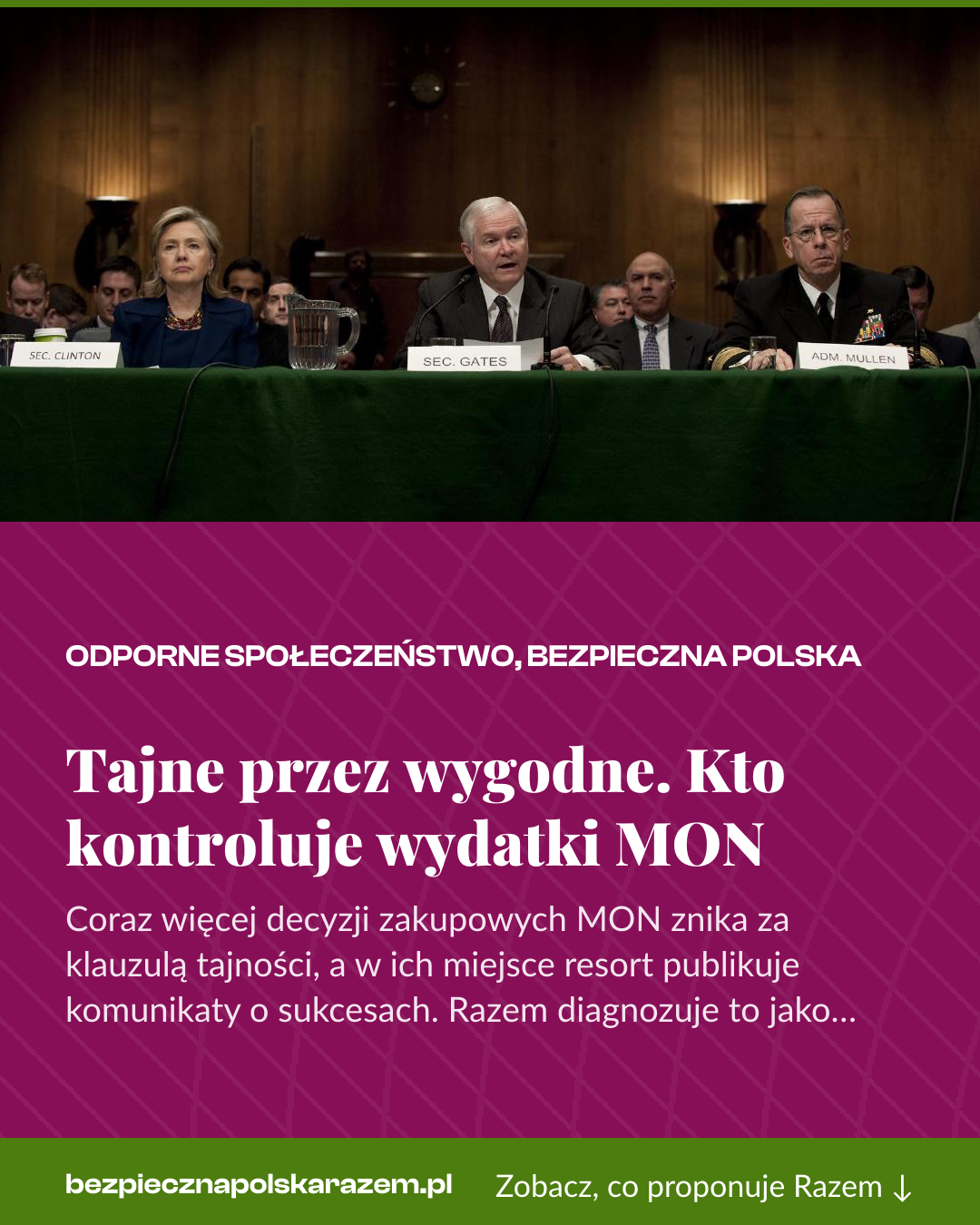 Grafika pionowa do udostępnienia: Tajne przez wygodne. Kto kontroluje wydatki MON