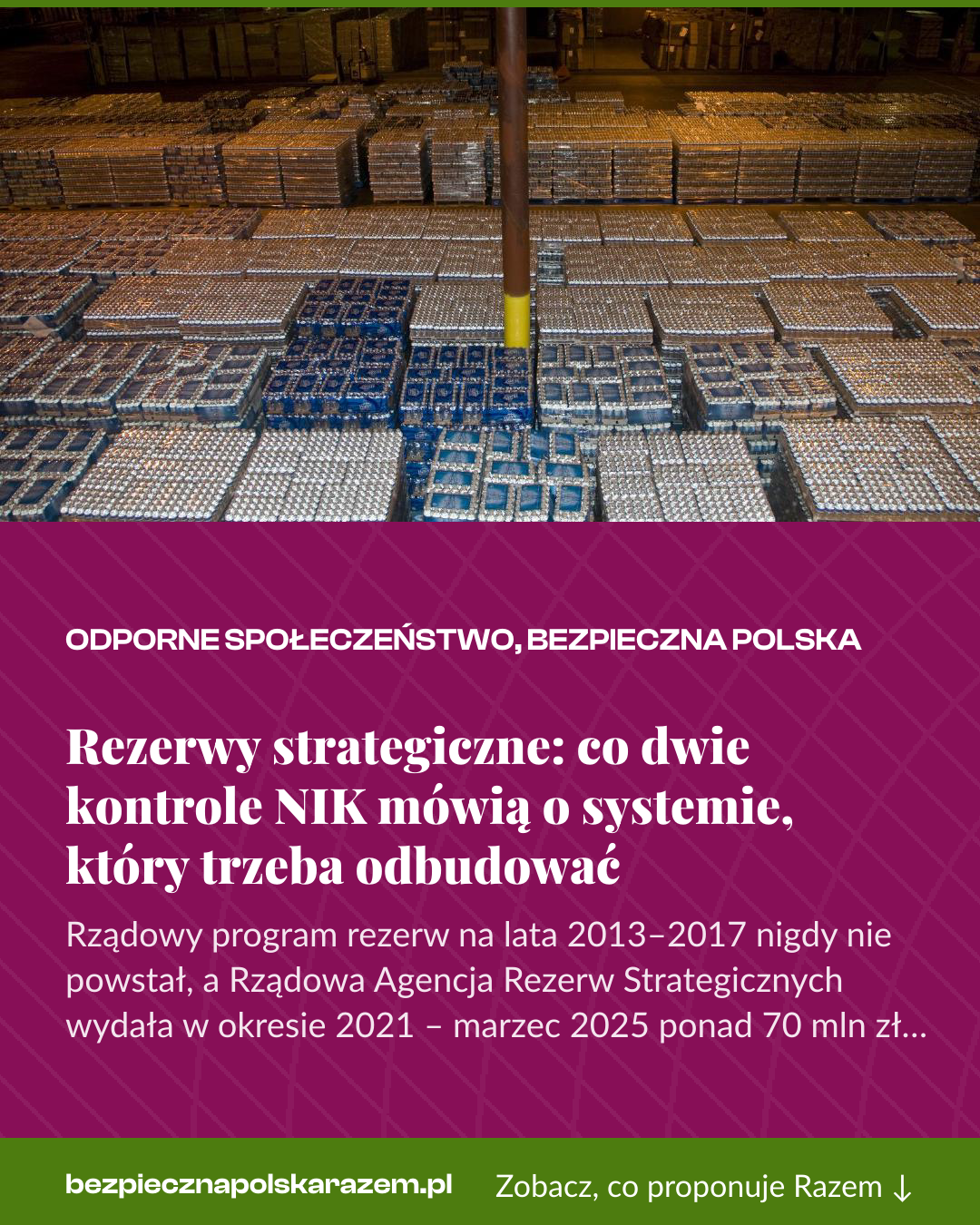 Grafika pionowa do udostępnienia: Rezerwy strategiczne: co dwie kontrole NIK mówią o systemie, który trzeba odbudować