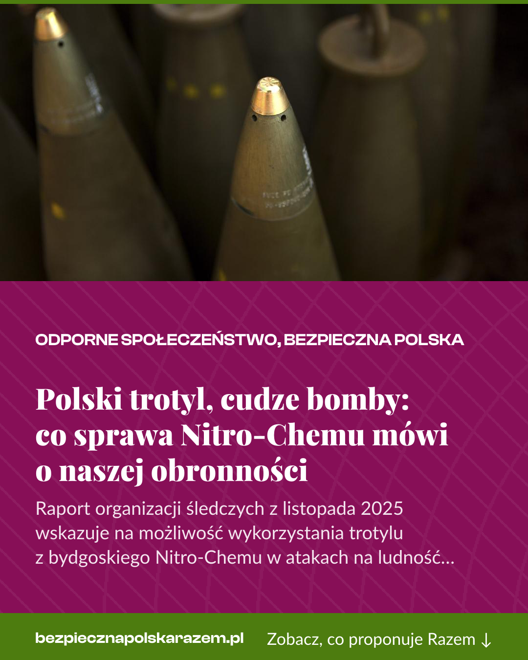 Grafika pionowa do udostępnienia: Polski trotyl, cudze bomby: co sprawa Nitro-Chemu mówi o naszej obronności
