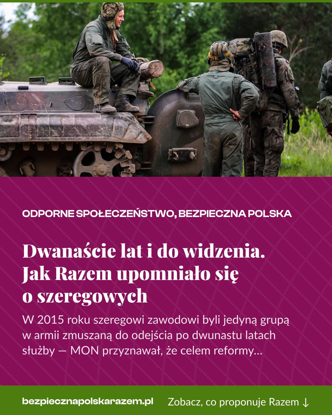 Grafika pionowa do udostępnienia: Dwanaście lat i do widzenia. Jak Razem upomniało się o szeregowych