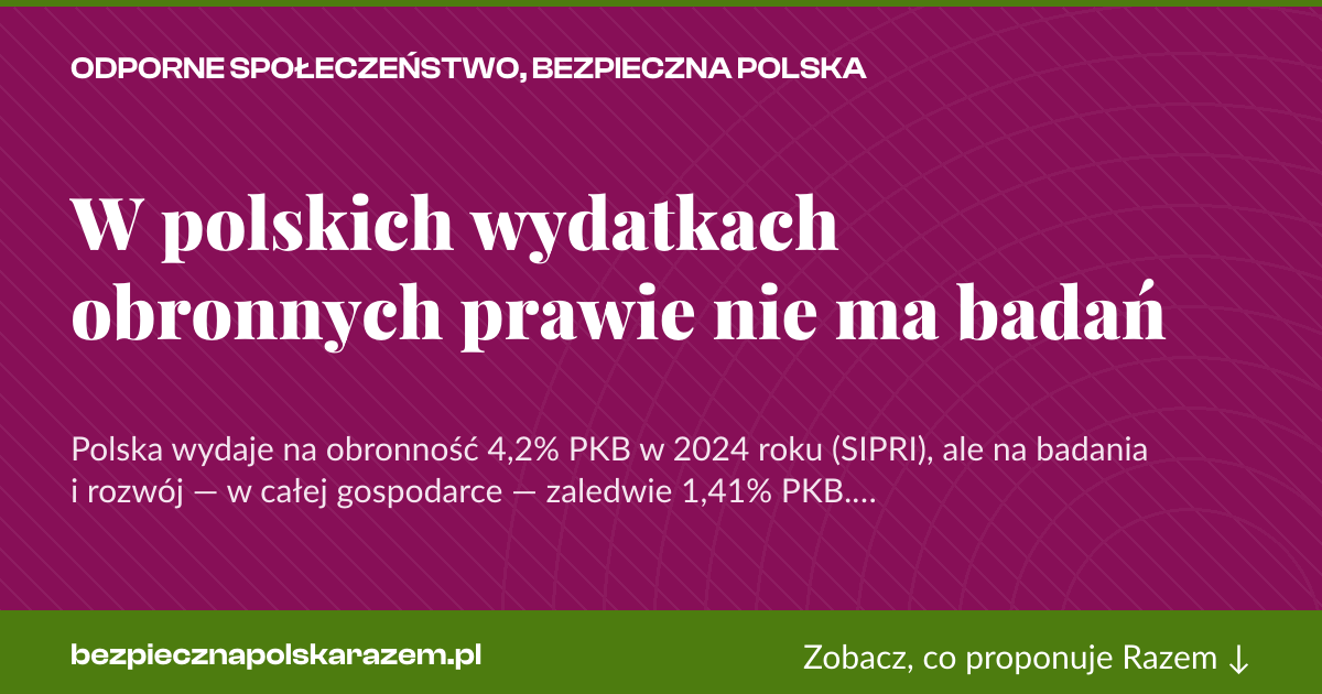 Karta social do udostępnienia: W polskich wydatkach obronnych prawie nie ma badań