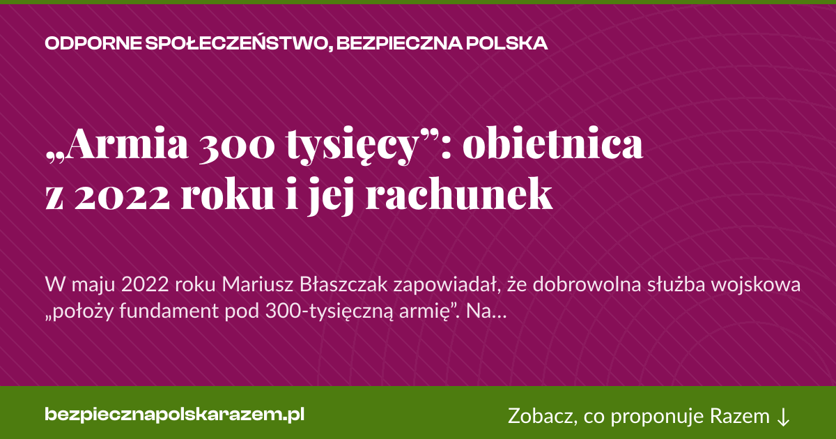 Karta social do udostępnienia: „Armia 300 tysięcy”: obietnica z 2022 roku i jej rachunek