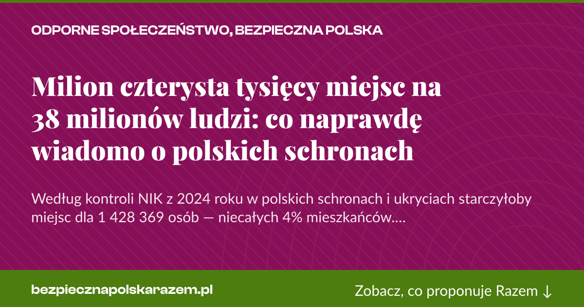 Karta social do udostępnienia: Milion czterysta tysięcy miejsc na 38 milionów ludzi: co naprawdę wiadomo o polskich schronach